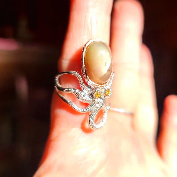 Natural Kharma by Avelon Other - COPY - Star Sapphire RARE green color &Citrine Sterling Octopus 🐙 ring sz8